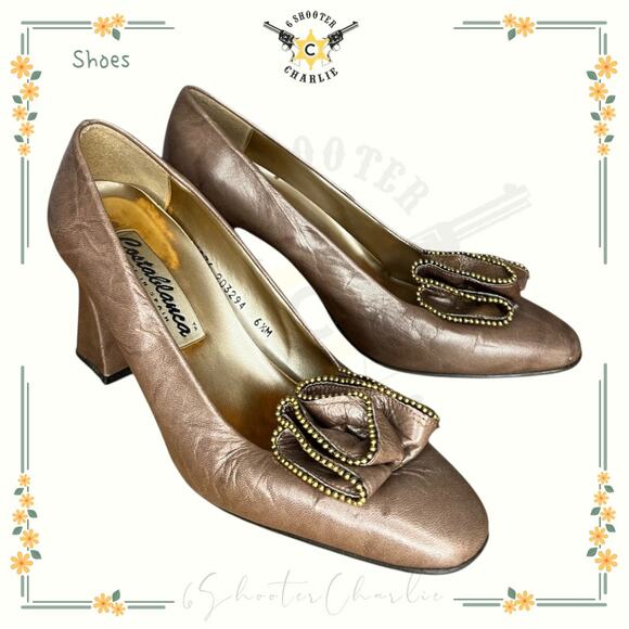 Costa Blanca Pumps Womens Size 6.5M Round Toe Slip On Leather Dark Champagne - Picture 1 of 7